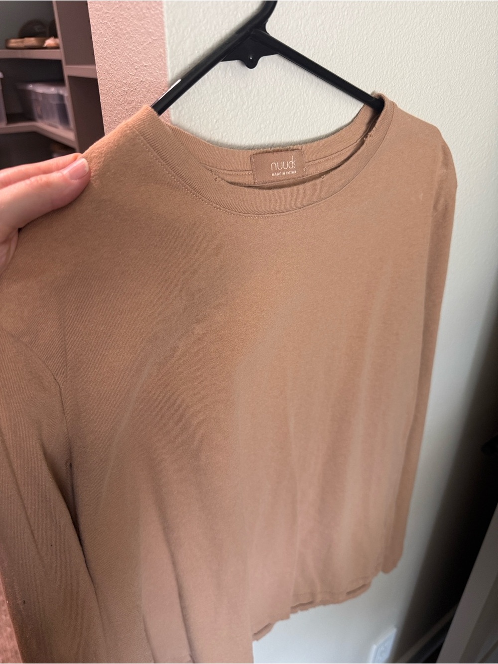 nuuds Long Sleeve Crewneck Top in Taupe Beige